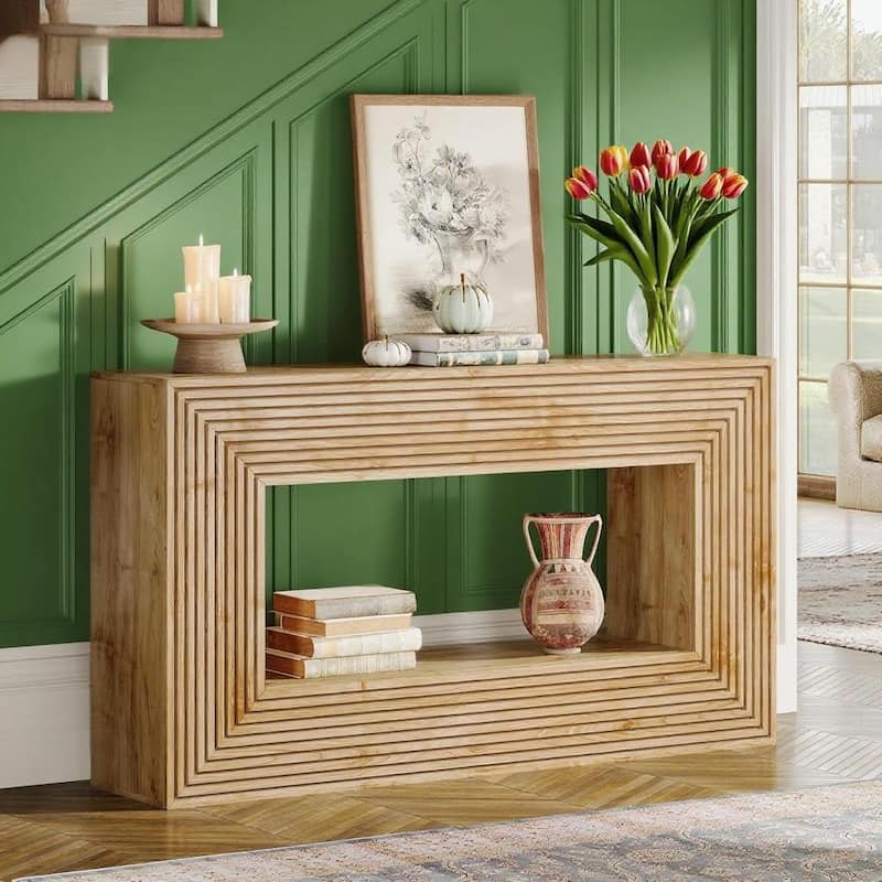 MDF Console Table with Fluted Front and Rustic Farmhouse Design - 59” L x 11.81” W x 33.46” H
