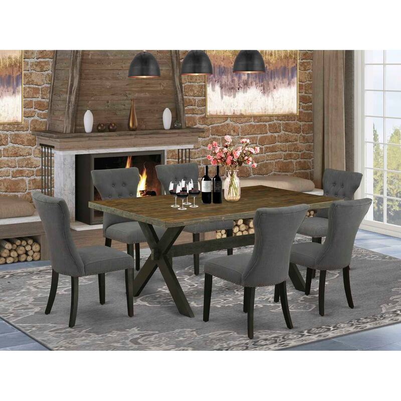 7 Piece Dinette Set - Rectangle Dining Table with 6 Linen Fabric Chairs - 40x72 Inch