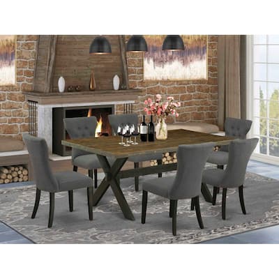 7 Piece Dinette Set - Rectangle Dining Table with 6 Linen Fabric Chairs - 40x72 Inch