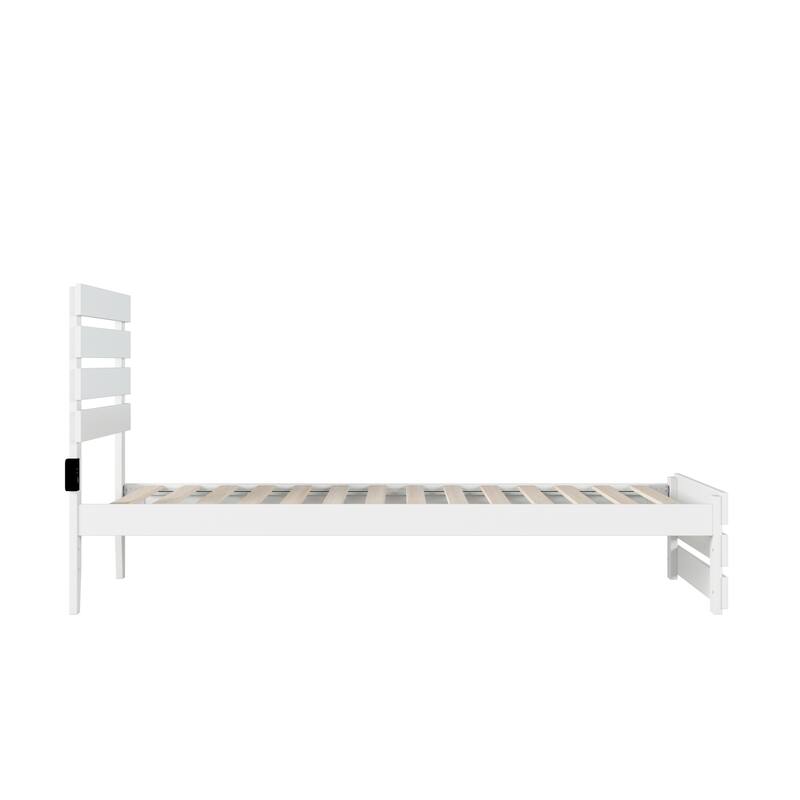 Twin XL Bed with Footboard & USB Charger - Modern Farmhouse Design, Durable Slat Support, 81.5"L
