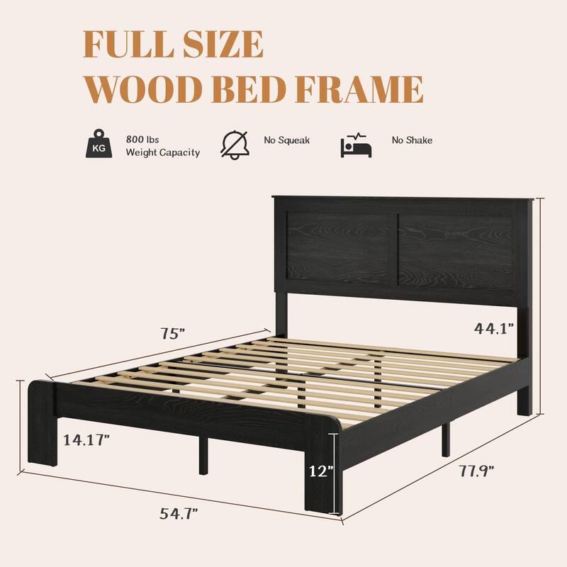 Roomfitters Bed Frame with Wood Platform, Heavy Duty Support, No Box Spring Needed, Under Bed Storage, Dark Black