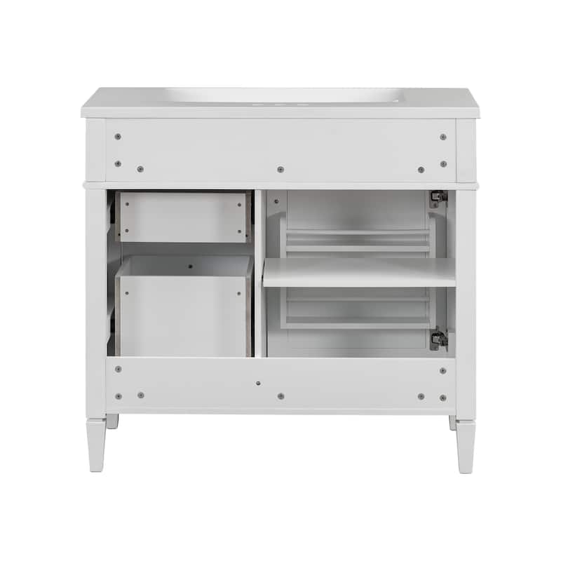 Modern Storage Cabinet Bathroom Vanity with Resin Sink, Tip-out Drawer, 2 Drawers, Side Door Organizer and Adjustable Shelf