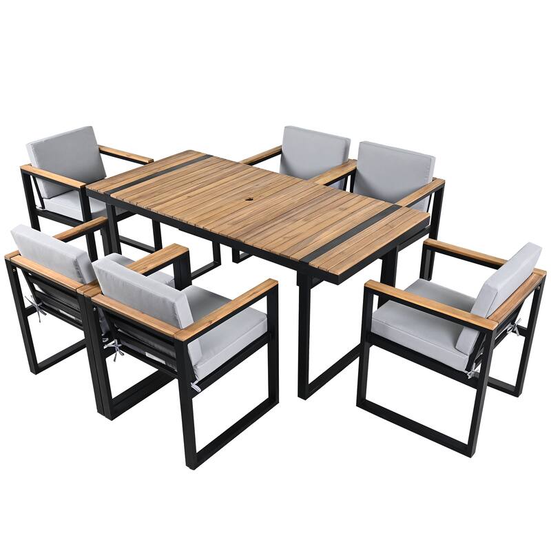 Modern 7 Pieces Outdoor Dining Set with Removable Cushions, Patio Dining Table and Chair Set for Patio, Backyard 7 Pack