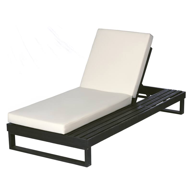 Christopher Knight Home - Modern Outdoor Acacia Wood Chaise Lounge with 4-Position Adjustable Backrest & 3-Fold Cushion