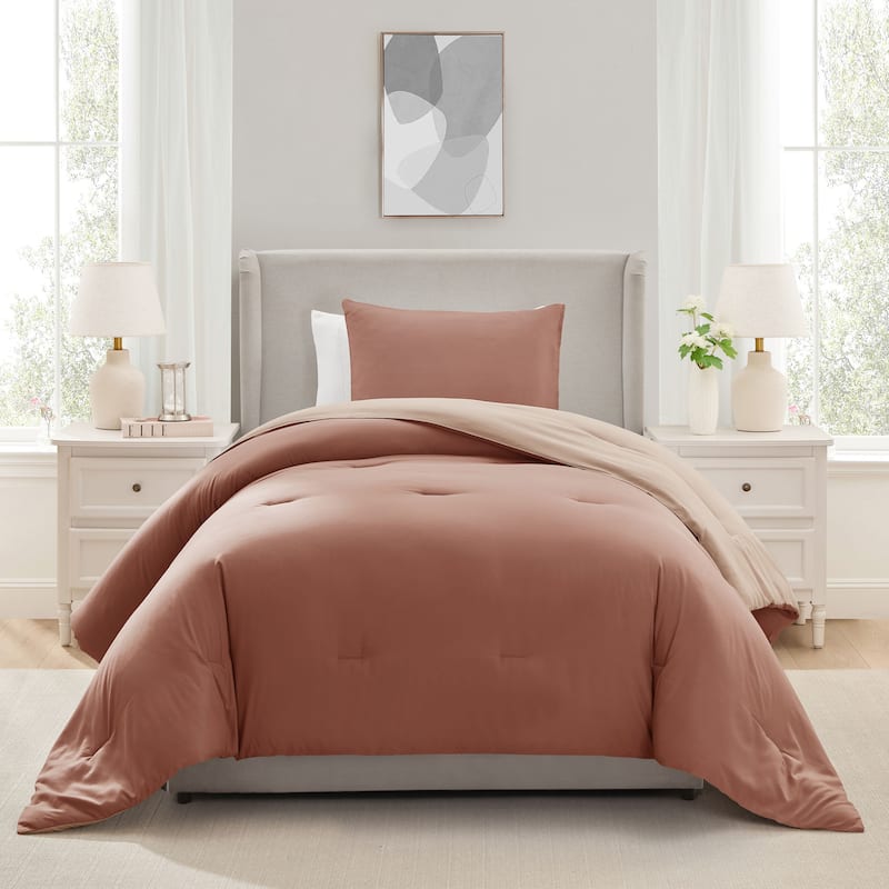 Empyrean Modern Reversible Comforter - Mocha brown/ivory cream - Twin - Twin XL