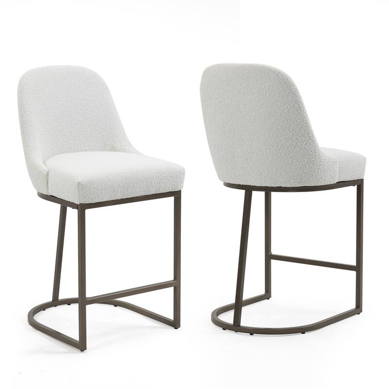 Set of 2 Ayane White Boucle Counter Stool with Iron Legs