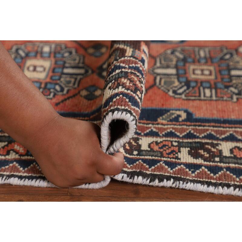Tribal Orange Hamedan Persian Vintage Runner Rug Handmade Wool Carpet - 3'3" x 9'4"