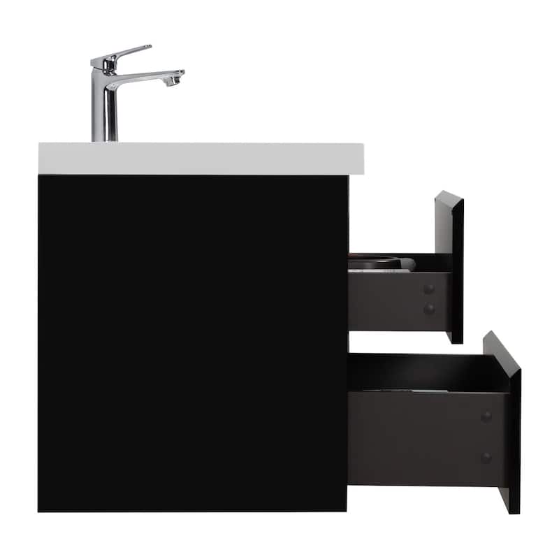 MDF Wall-Mounted Bathroom Vanity Set in Black with Integrated Culture Marble Sink
