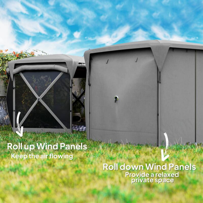 Dark Grey Pop-Up Gazebo Tent with Mesh Walls, Sun and Water Protection - Folded Dimensions: 75.2" L x 9.8" W x 9.8" H