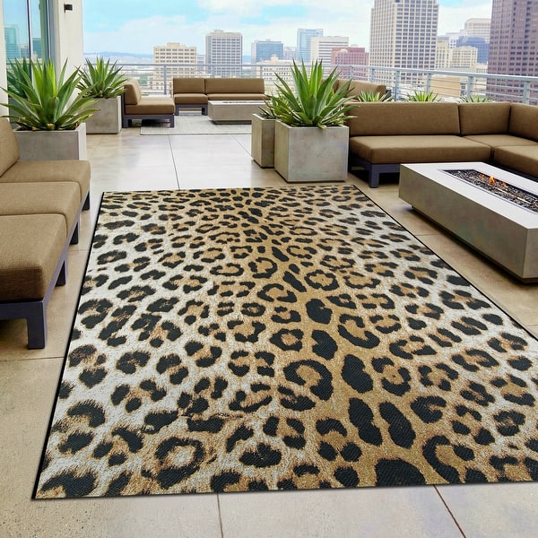 slide 2 of 20, Dream Decor Rugs Gelato Jungle Leopard Black Beige Outdoor Area Rug 2'3" x 3'11"