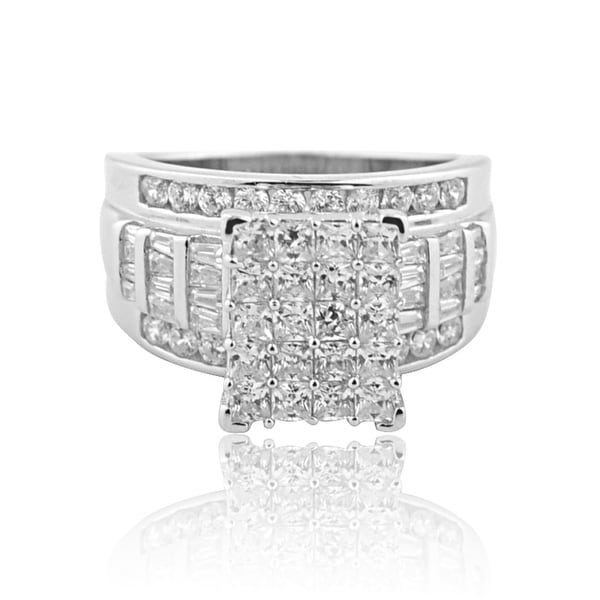 2.5ctw 3 in 1 Style Bridal Wedding Ring 14mm Wide Round and Baguette CZ Sterling Silver By MidwestJewellery