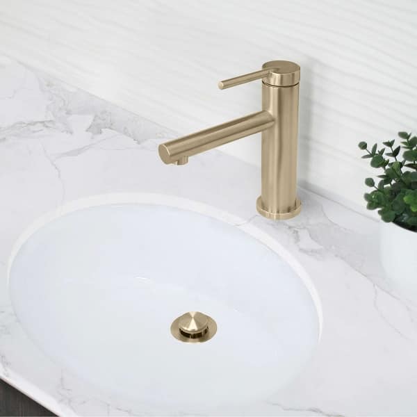 slide 2 of 14, STYLISH Stainless Steel Single Handle Single Hole Bathroom Faucet - Faucet Height: 6 3/8" Spout Height: 3 7/8" Brushed Gold
