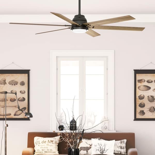 slide 2 of 20, Hunter Wi-Fi Gravity Windmill Ceiling Fan w/LED Light Kit and Handheld Remote - Rustic, Transitional - SMART FAN! ENERGY STAR! 72" - Noble Bronze
