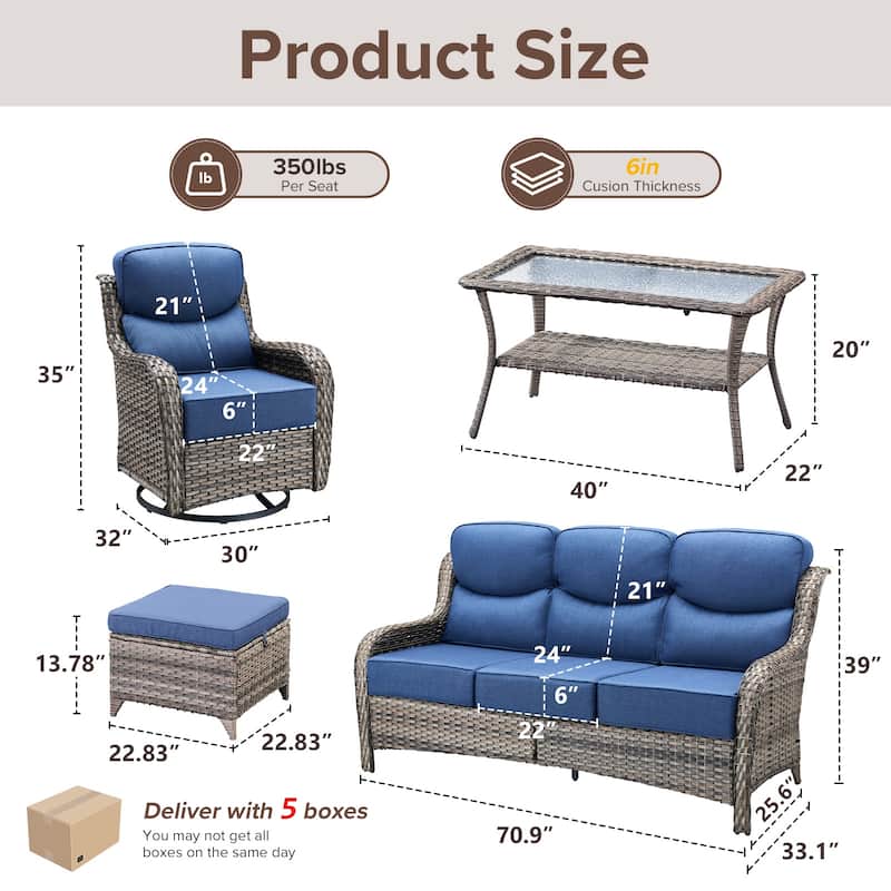 Gymojoy 8-Piece Patio Furniture Set with Swivel Glider Chairs, 6-Inch Ultra-Plush Cushions & Water-Resistant Olefin Fabric