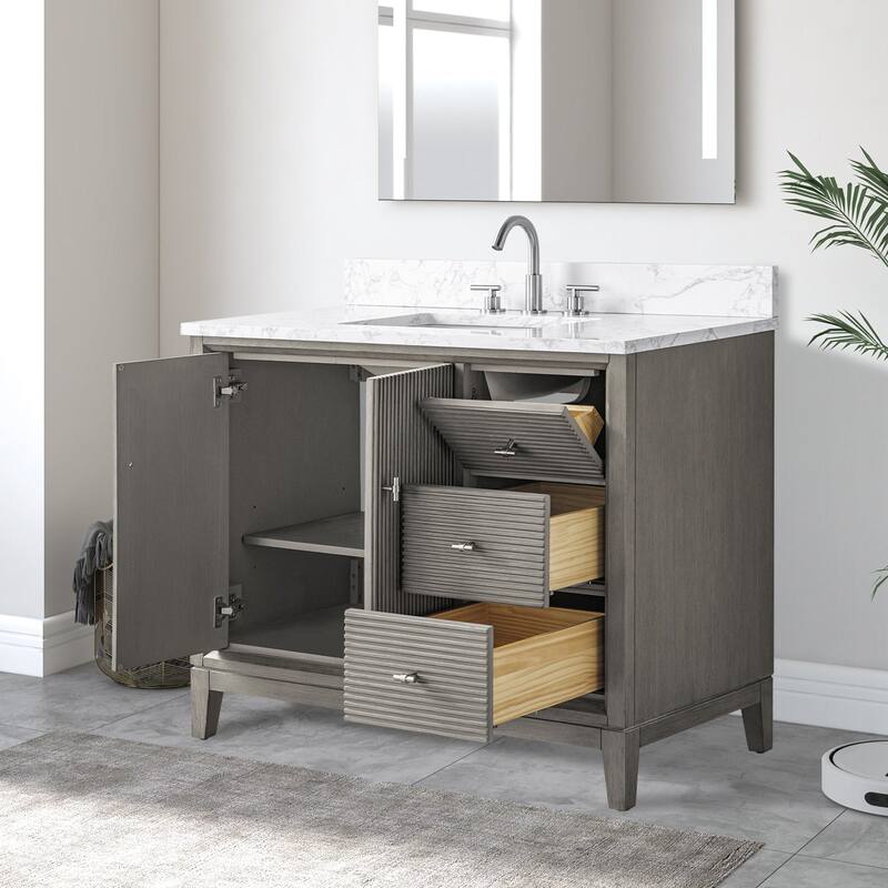 Vanity Art 42" Freestanding Bathroom Vanity with Engineered Marble Top and Sink