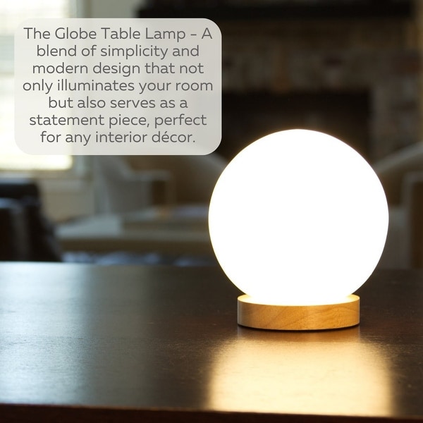 Light Accents Table Lamp Natural Wooden Base with Round Glass Shade