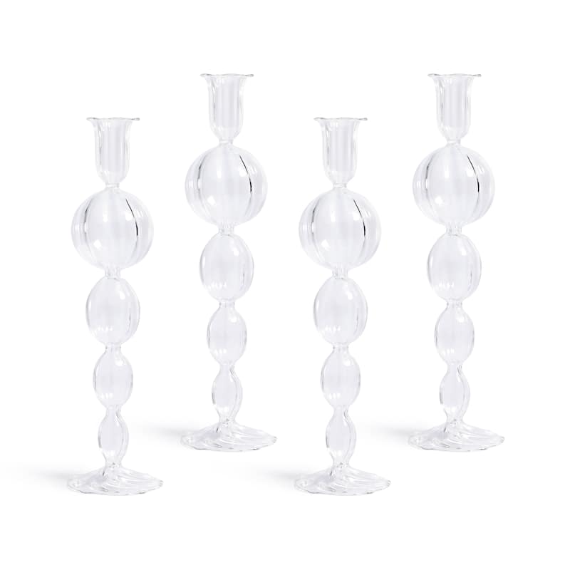 Marais Blown Glass Taper Candle Holders, Set of 4