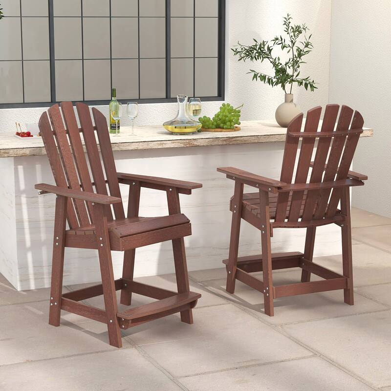 Gymax 2 PCS Bar Stool HDPE Patio Chair w/ Armrest Footrest Home Indoor