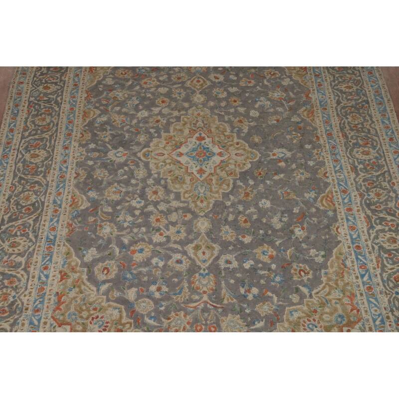 Traditional Gray Tabriz Persian Area Rug Hand-Knotted Wool Carpet - 7'11"x 11'5"