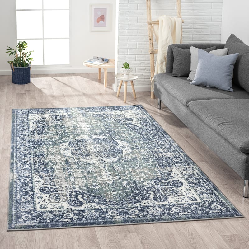 Sevita Classic Traditional Blue/Gray Indoor Area Rug
