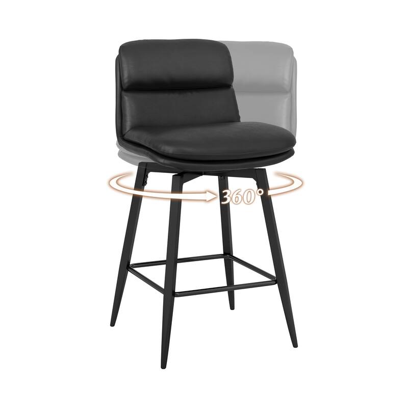 Upholstered Faux Leather Bar Stools with Back and Metal Legs Set of 2/3/4, 26" H Seat Height, 360° Swivel Bar Stools Brown