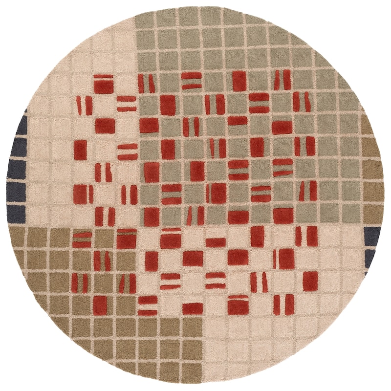 SAFAVIEH Handmade Genre Roos Mid-Century Modern Wool Rug - 6' Round - Grey/Red