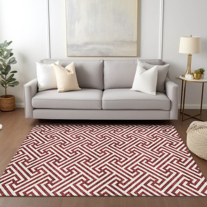Machine Washable Indoor/ Outdoor Chantille Modern Geo Rug