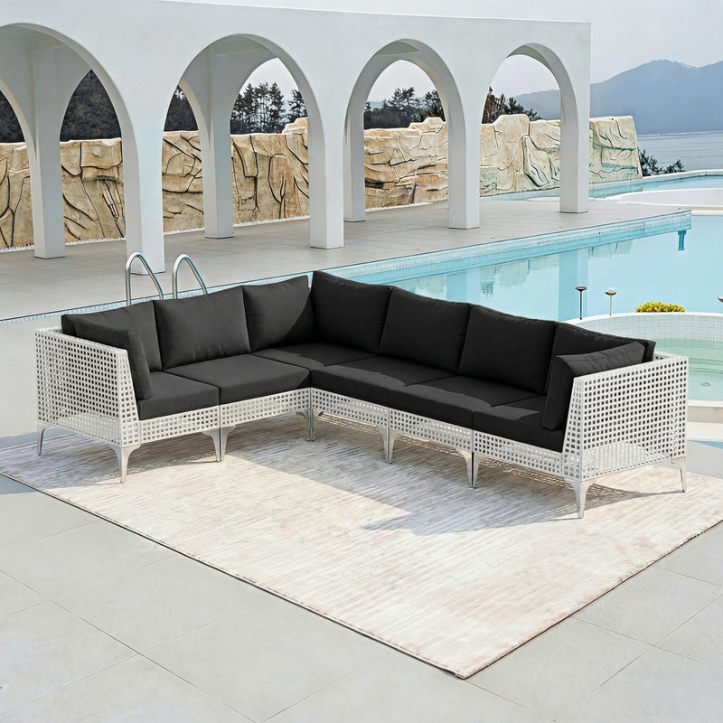 FINCATI Outdoor Wicker Modular Sectional Conversation Set with Cushions, Modern Patio Furniture Set