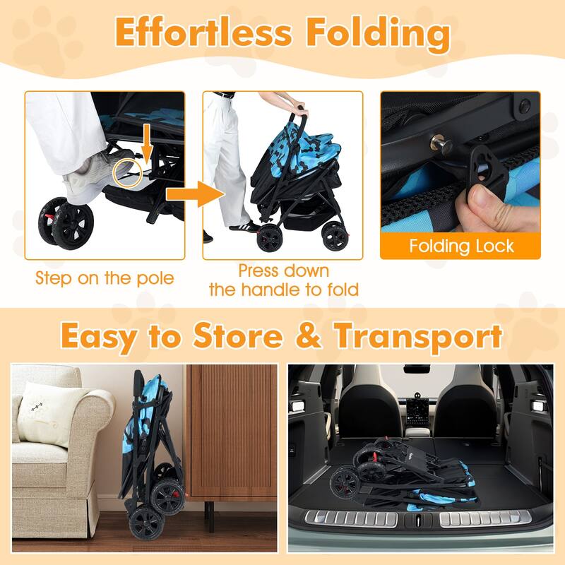 Gymax Double Pet Stroller w/ 2-seater Carrier Adjustable Sunshade