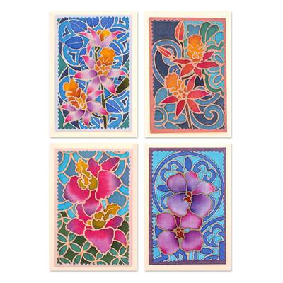 Novica Handmade Intense Orchids Cotton And Paper Greeting Cards (Set Of 4)
