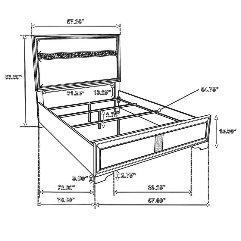 Vino Full Size Bed, Panel Headboard, Black Upholstery, Glitter Stripes