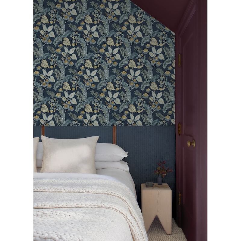 Chris Loves Julia x A-Street Prints Geneva Dark Blue Peacock Paradise Wallpaper