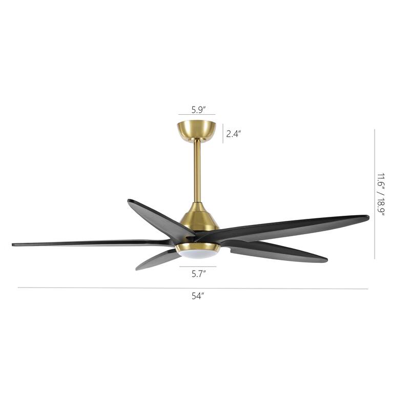 GetLedel 54" Solid Wood 5-Blade Ceiling Fan with Dimmable LED and Remote Control