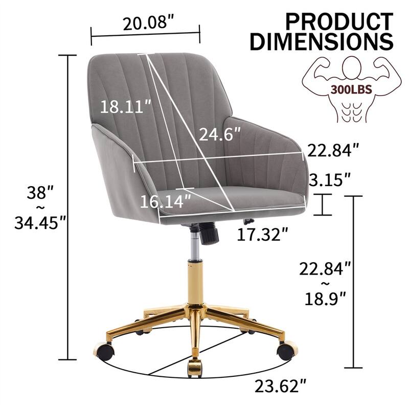 Velvet Adjustable Home Office Swivel Leisure Desk Chair with Gold Base