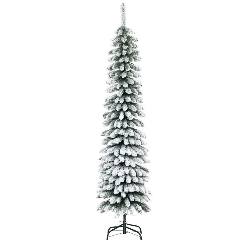 HOMCOM 6' Slim Flocked Christmas Tree with Stand