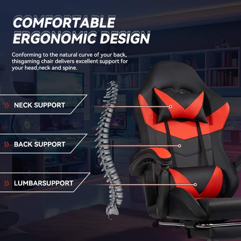 Gaming Chair Black-Blue - Ergonomic PU Seat w/Adjustable Armrests & Metal Legs​