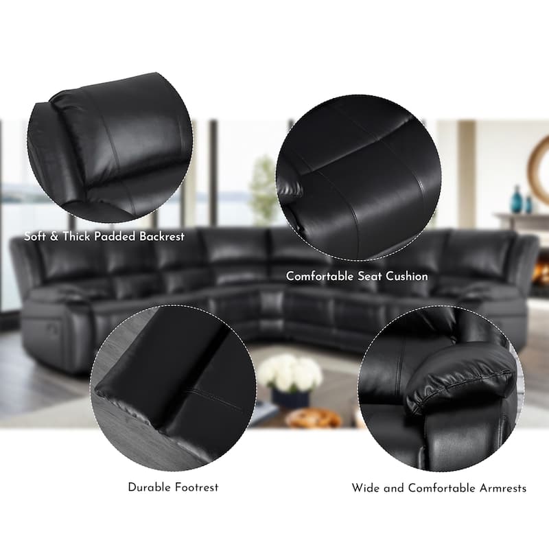 129''W 7-Seat Faux Leather Manual Recliner Large Sectional Reclining Sofa