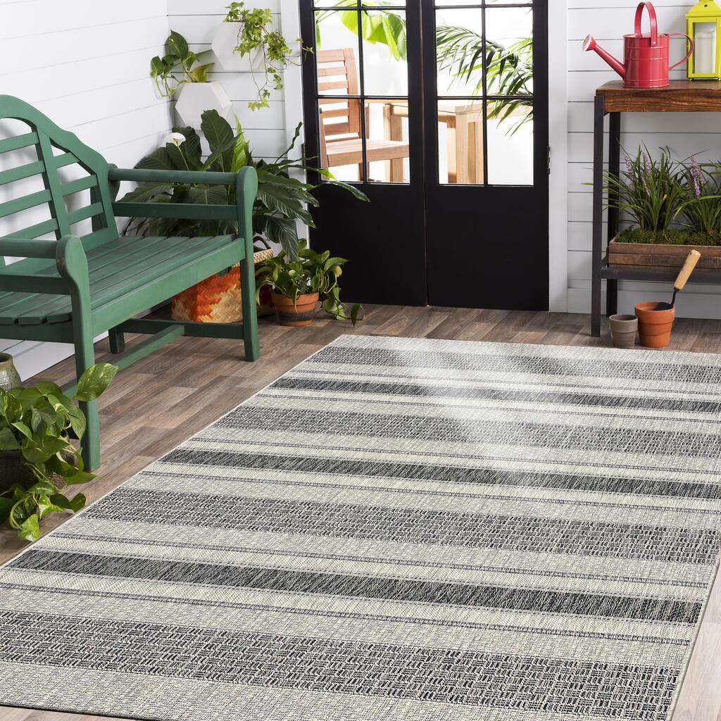 Sevita Sadie Contemporary Striped Gray/Black Durable Performance Indoor/Outdoor Area Rug