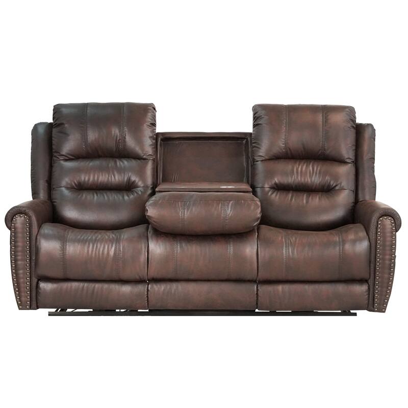 81.5" Width Power Reclining Sofa With Adjustable Headrest and Dropdown Center Table with Cup Holders - 3 Seats