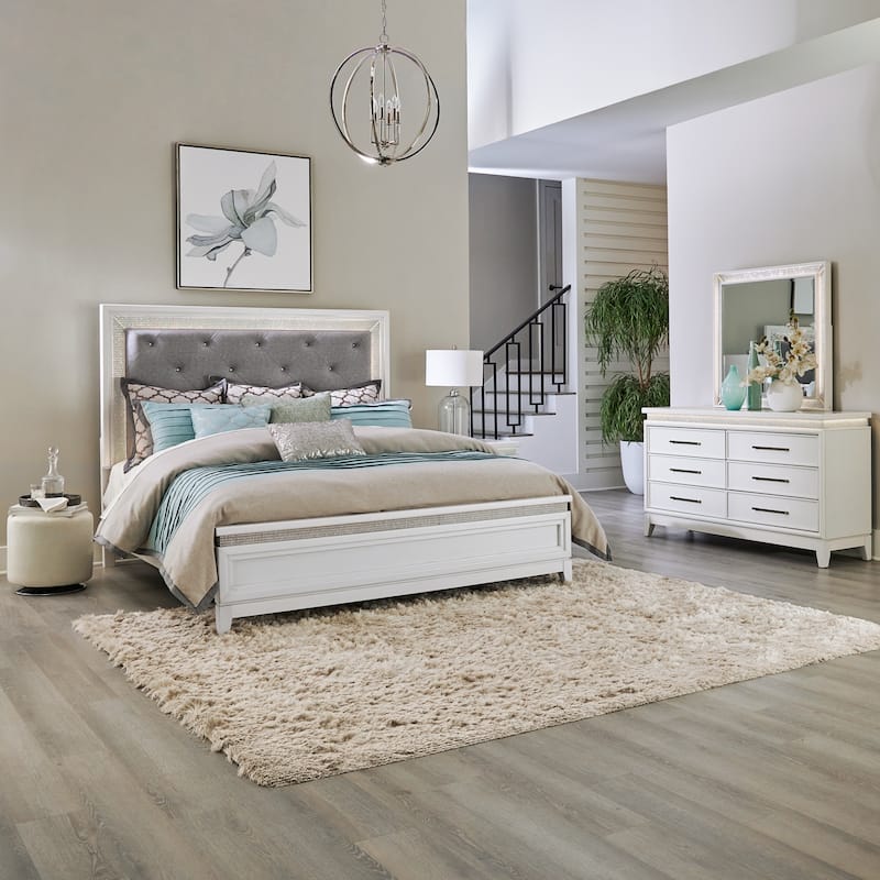 Liberty Furniture Reflections Upholstered Bed, Dresser & Mirror, Chest, Night Stand - King or Queen - Bed, Dresser, Mirror - King