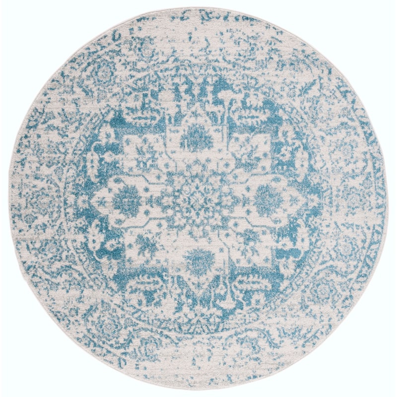 SAFAVIEH Madison Snowflake Medallion Rustic Farmhouse Distressed Rug - 5'3" Round - Teal/Ivory - Round