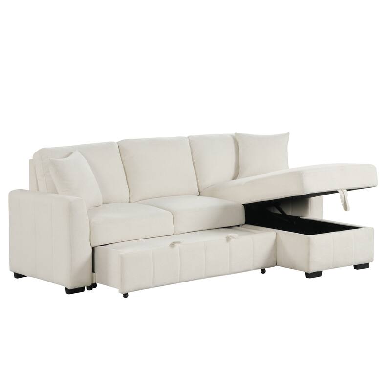90" L-Shaped Sectional Sleeper Sofa - Reversible Storage Chaise, Drop-Down Center Console, Modular Living Room Couch