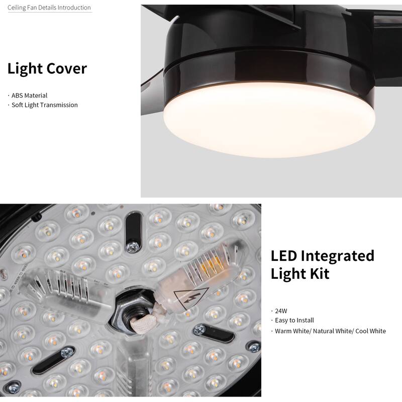 42-Inch 3-Blade Matte Black DC Motor Modern Contemporary LED Ceiling Fan-42 in x 42 in x 10.34 in