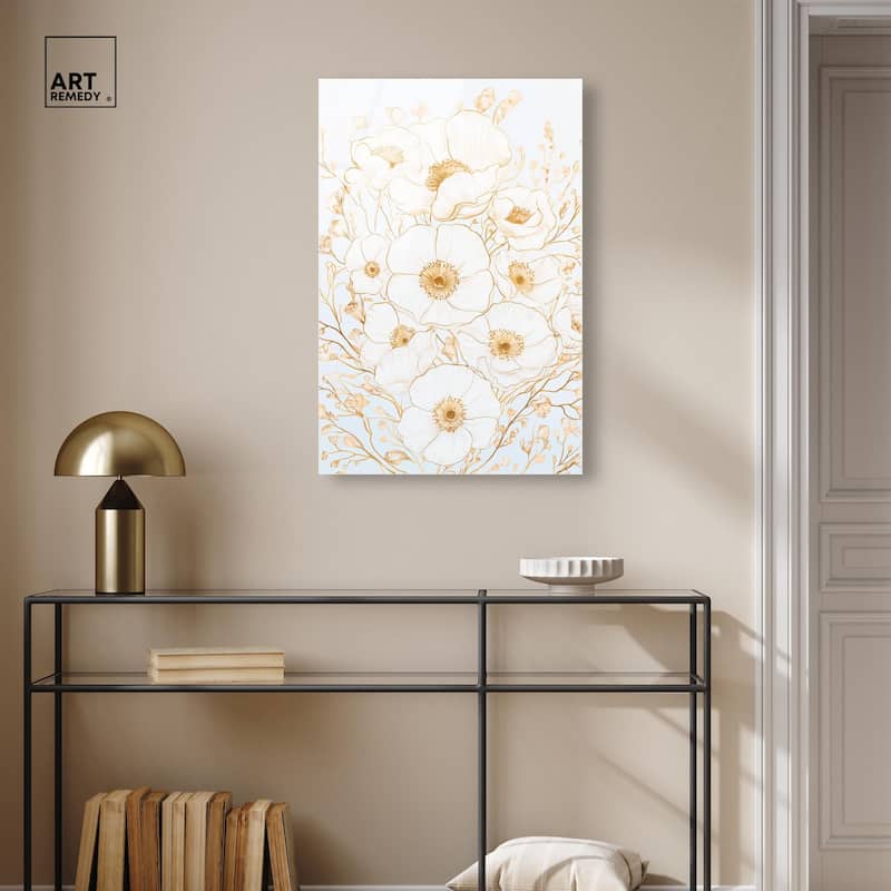 White and Gold Poppies II Acrylic by Art Remedy, Ready to Hang