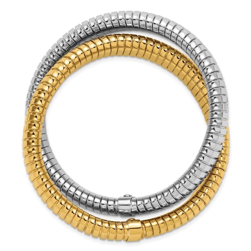Curata 925 Sterling Silver 7.5" 12.5mm Italian Two-tone Tubogas Stretch Bangle Bracelet