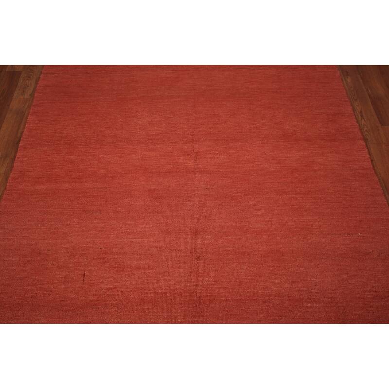 Gabbeh Modern Area Rug Hand-Knotted Solid Orange Wool Carpet - 4'11" x 6'7"