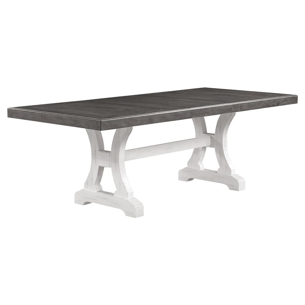 Eya Extendable Dining Table, 68-86 Inch Gray Top, Distressed White - Distressed White, Dark Gray