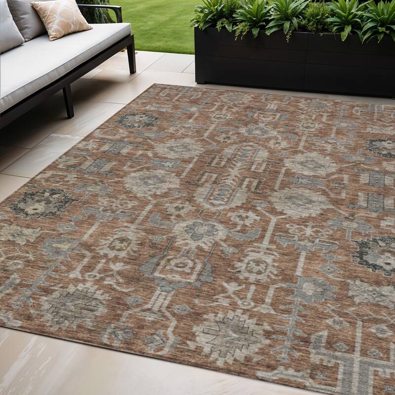 HomeRoots Oriental Traditional Rectangle Outdoor Rug - 5' X 8'