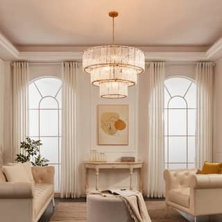 KAWOTI 8-light 3 Tiered Glass Chandelier Pendant Lights - W27.75" x H85"