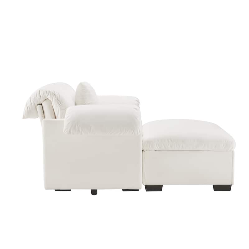 GDFStudio - Moss Velvet Deep Seat Sofa with Storage and 1 Ottoman